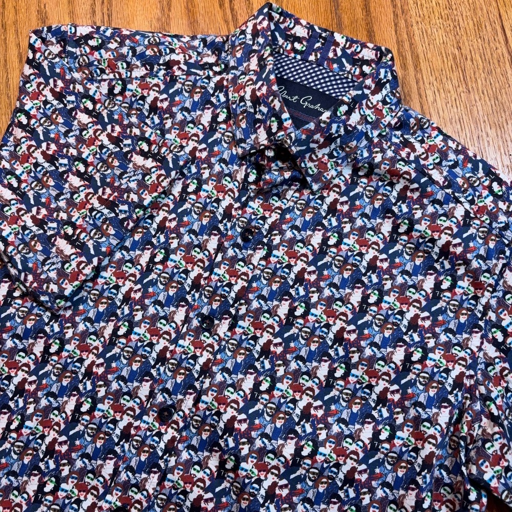 Robert Graham Shirt Mens Small Tailored Fit Modern Americana People‎ 3D Glasses
